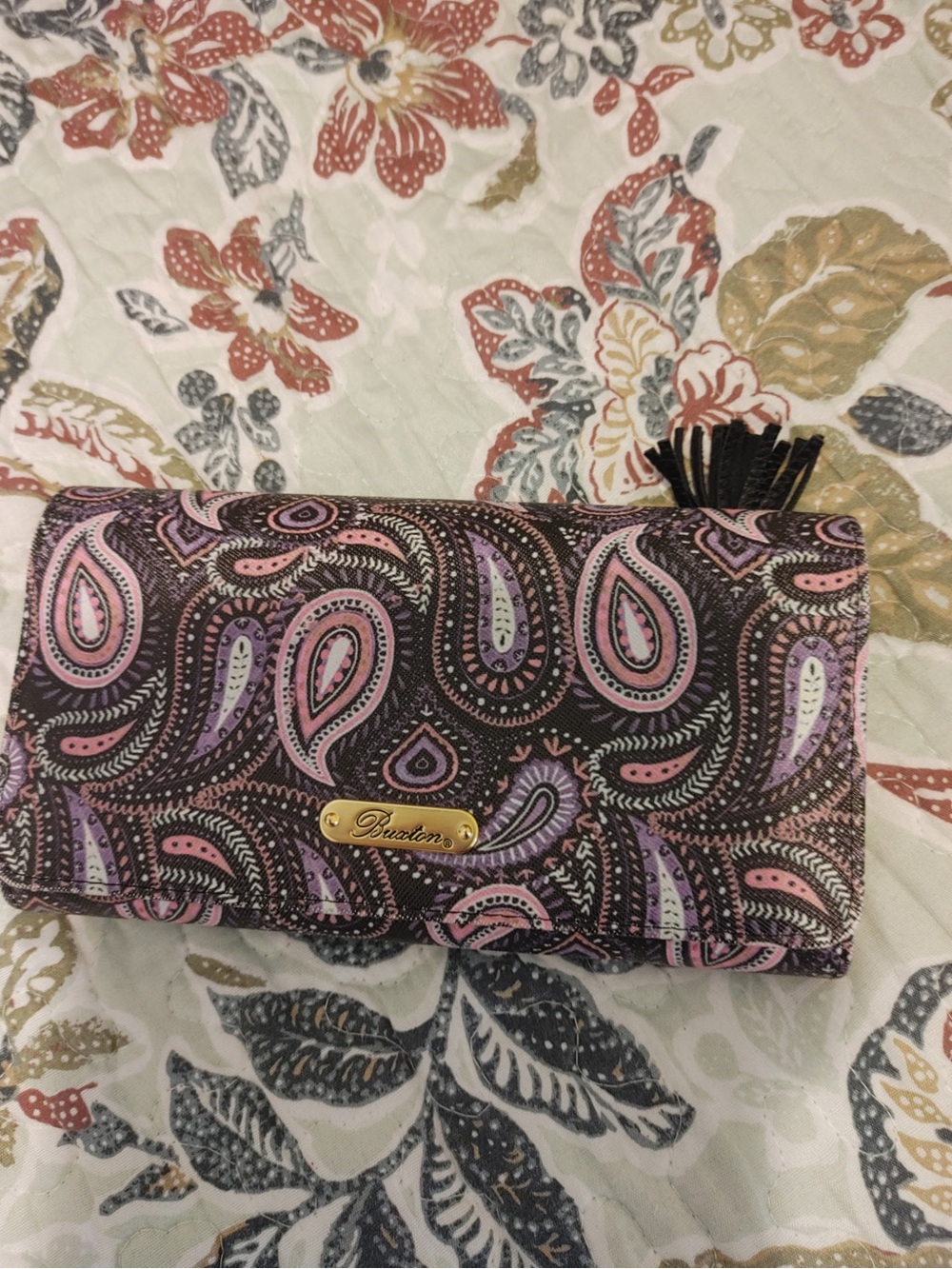 Paisley Print Wallet - Pink & Brown